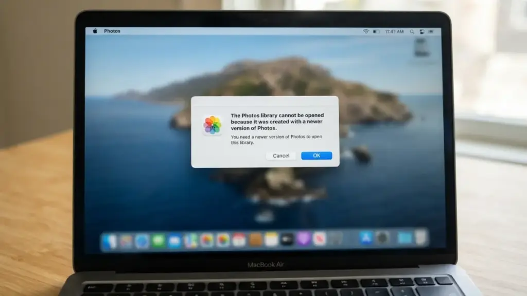 MacBook screen displaying system Downgrading macOS